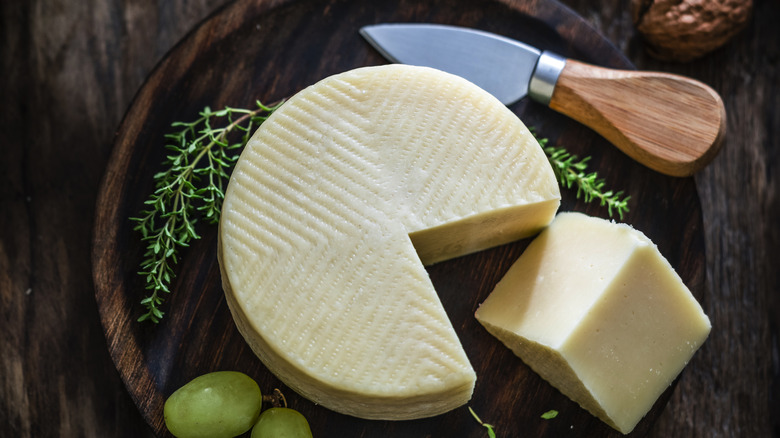 Cheese wheel with knife