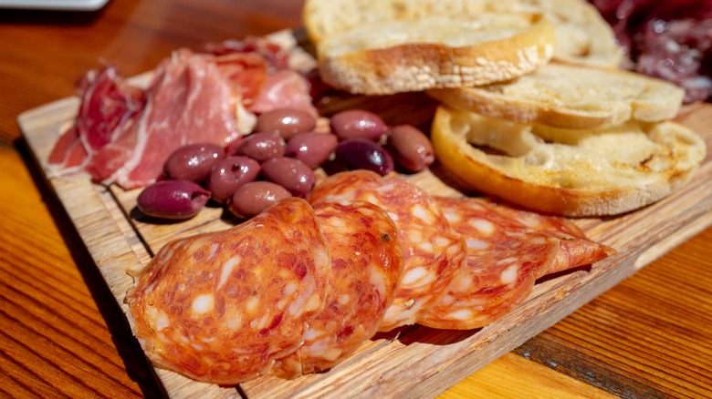 Close-up of charcuterie board