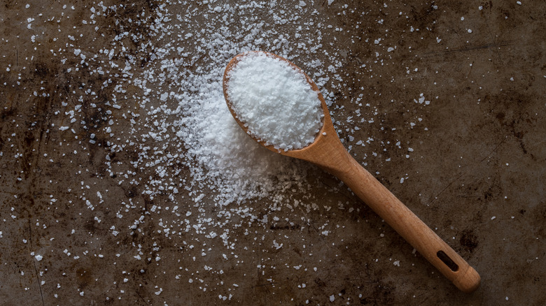 kosher salt spilling from teaspoon