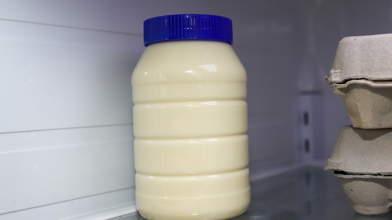 Mayonnaise jar in refrigerator