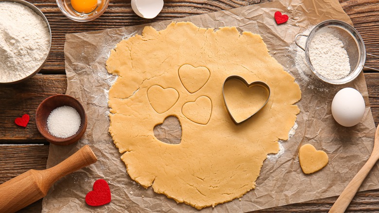 Cookie dough with heart cutout