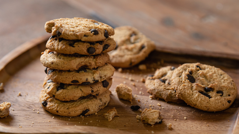 stacked chocolate chip cookes