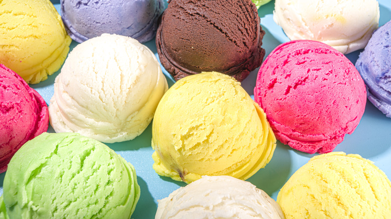 Scoops of brightly colored ice cream