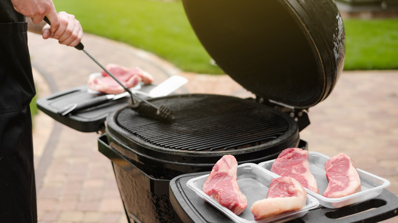 Cleaning Grill With Brush