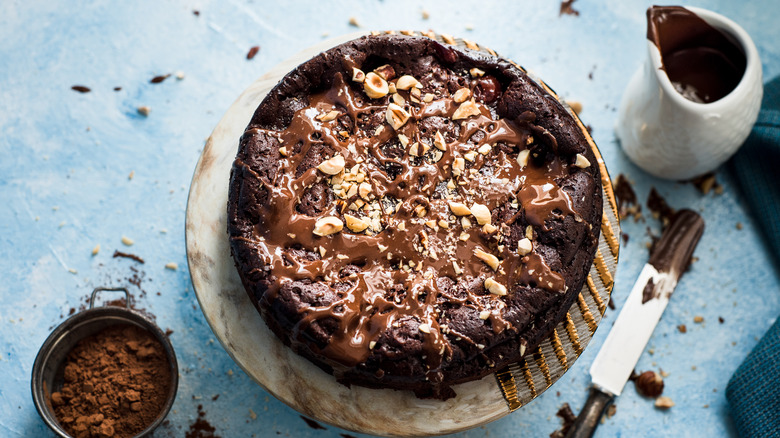 chocolate cake with chopped nuts