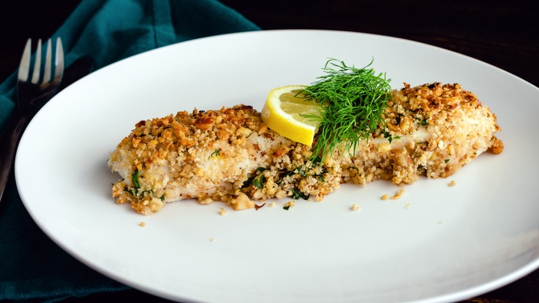 crusted halibut with lemon