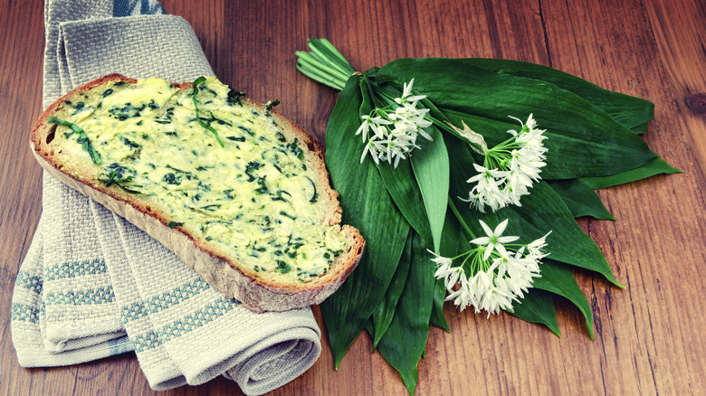 buttered bread with wild garlic