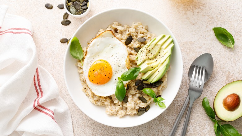 savory oatmeal with fried egg