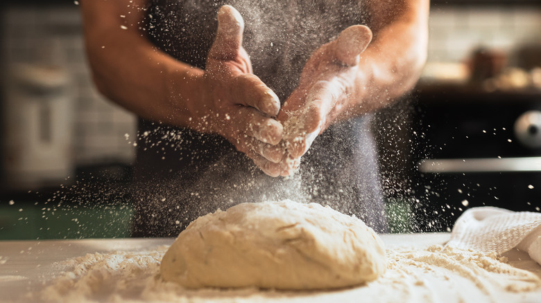 A chef makes fresh bread