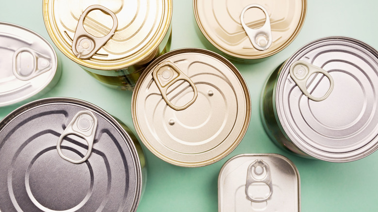 overhead shot of canned foods