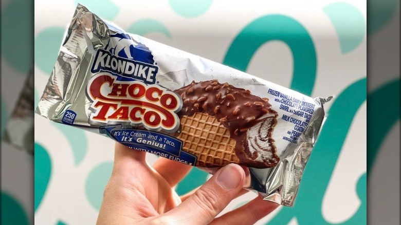 hand holding Klondike Choco Taco