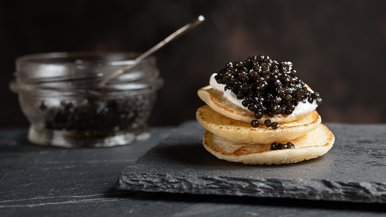 sturgeon caviar on pancake