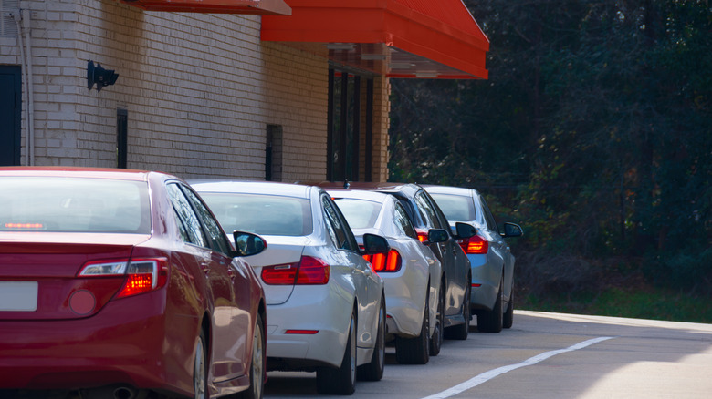 Drive-thru line of cars