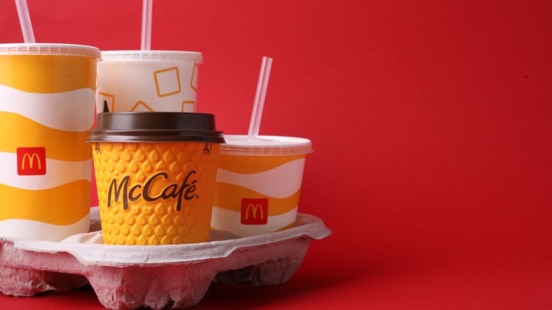 Four McDonald's drinks in holder