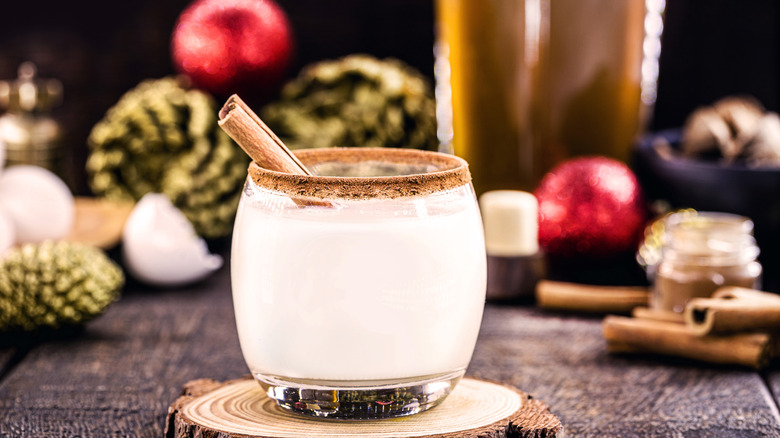 glass of eggnog with cinnamon