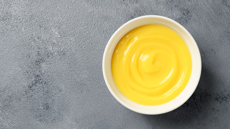 bowl of custard on counter