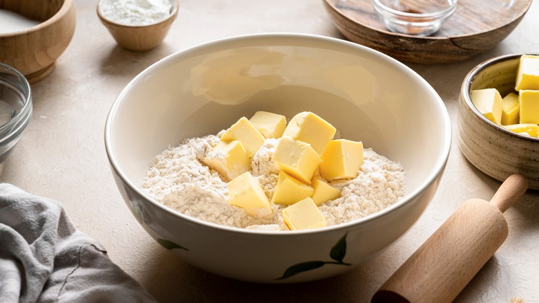 Flour and butter in bowl