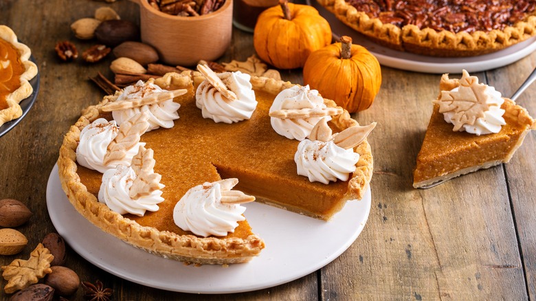 Pumpkin pie on fall table