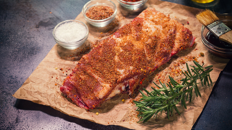 seasoned steak on butcher paper