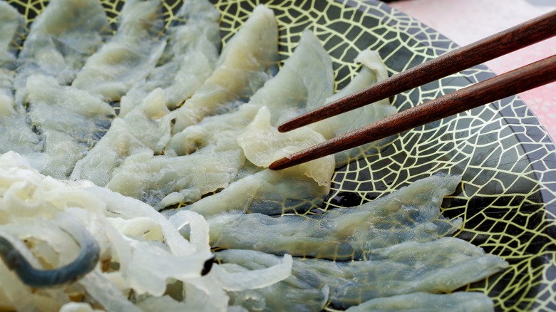 Fugu sashimi on plate