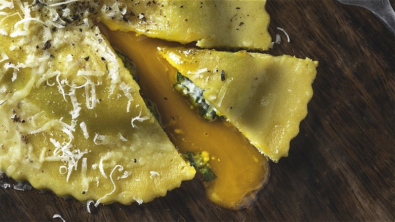 ravioli being cut open