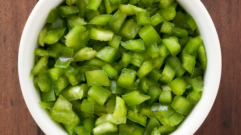 bowl of diced green peppers