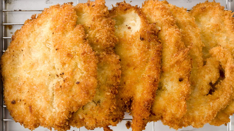 breaded chicken on wire rack