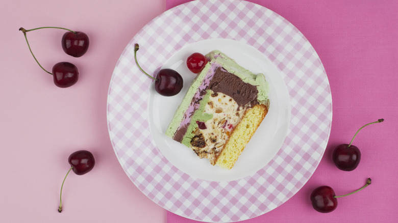 Ice cream cake with cherries