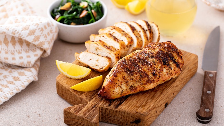 Cooked chicken breast with lemon