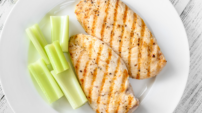 Cooked chicken with celery