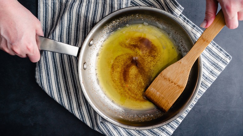 Brown butter in stainless steel skillet