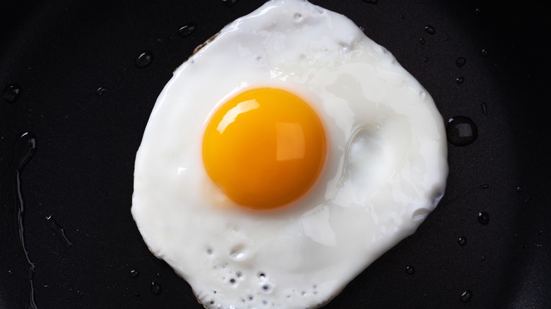 Egg frying in pan