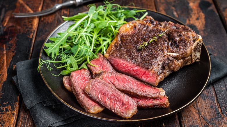 cooked and sliced wagyu steak