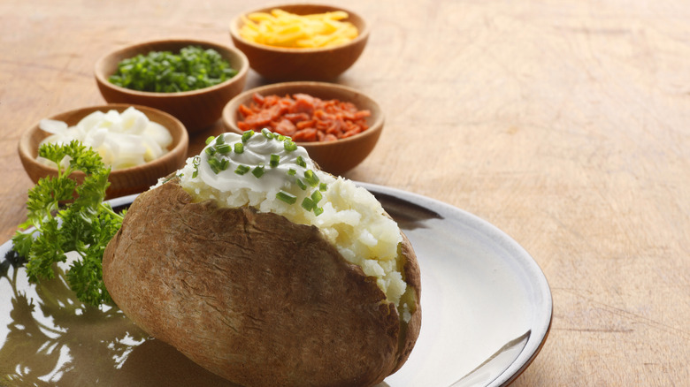 Baked potato with various toppings