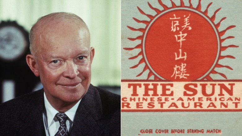 Side-by-side picture of Dwight D. Eisenhower & historic advert for The Sun restaurant