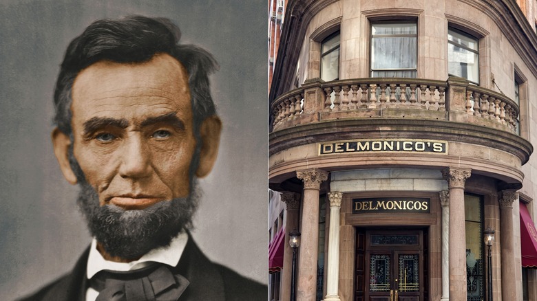 Side-by-side picture of Abraham Lincoln & Delmonico's New York