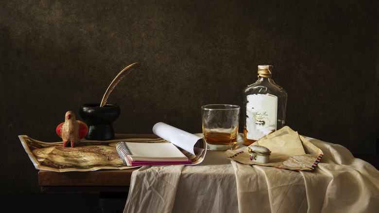 vintage table lay with whiskey