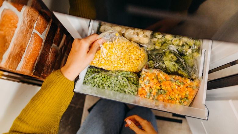 freezer drawer with vegetables