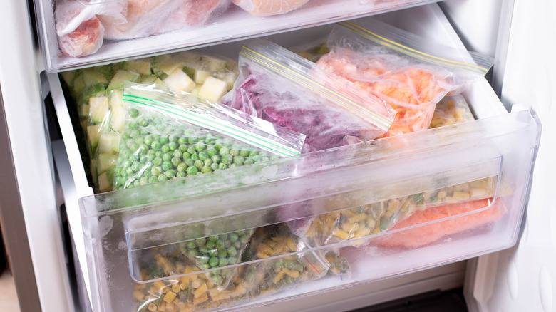 frozen vegetables in home freezer