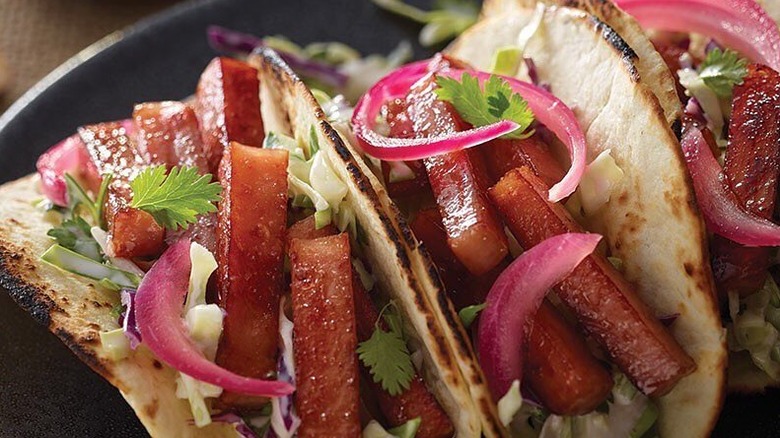 Spam tacos with red onion