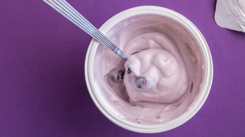 blueberry yogurt with spoon