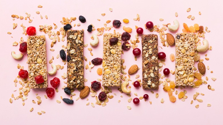 granola bars on pink background