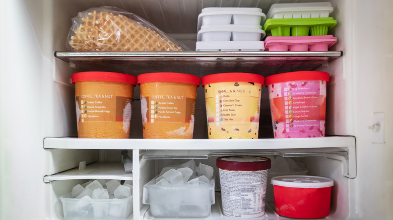 ice cream containers in freezer