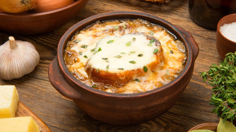 French onion soup in bowl