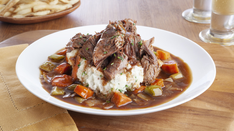 pot roast over mashed potatoes