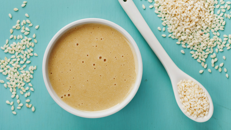 Tahini in a white bowl