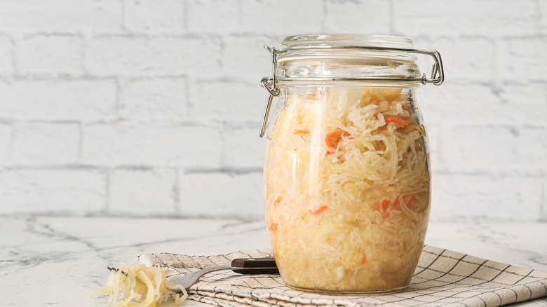 Glass jar with sauerkraut