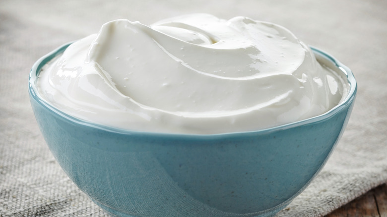 Blue bowl with sour cream