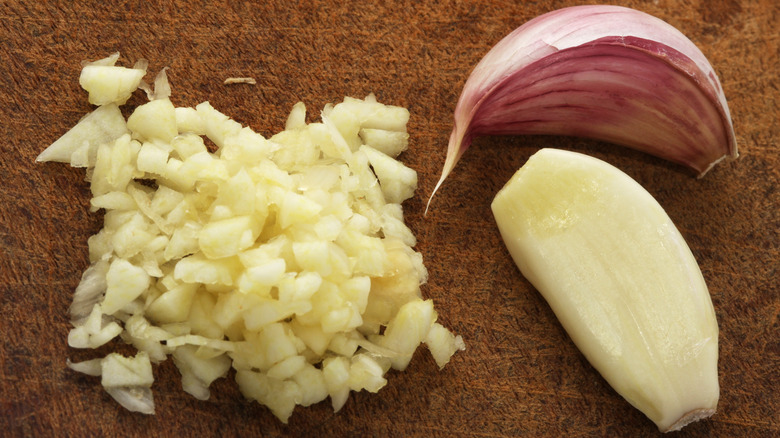 chopped garlic and whole bulbs