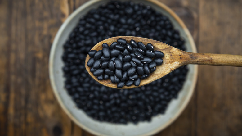 bowl and spoonful of black beans